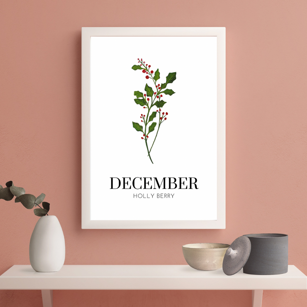 December Holly Berry art print