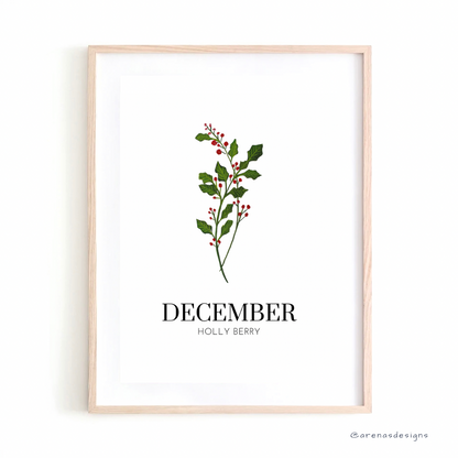 December Holly Berry art print