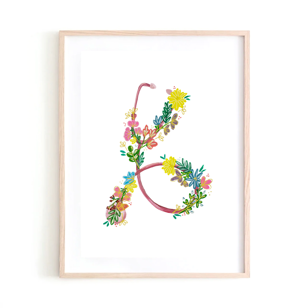 Stethoscope &amp; Flowers art print