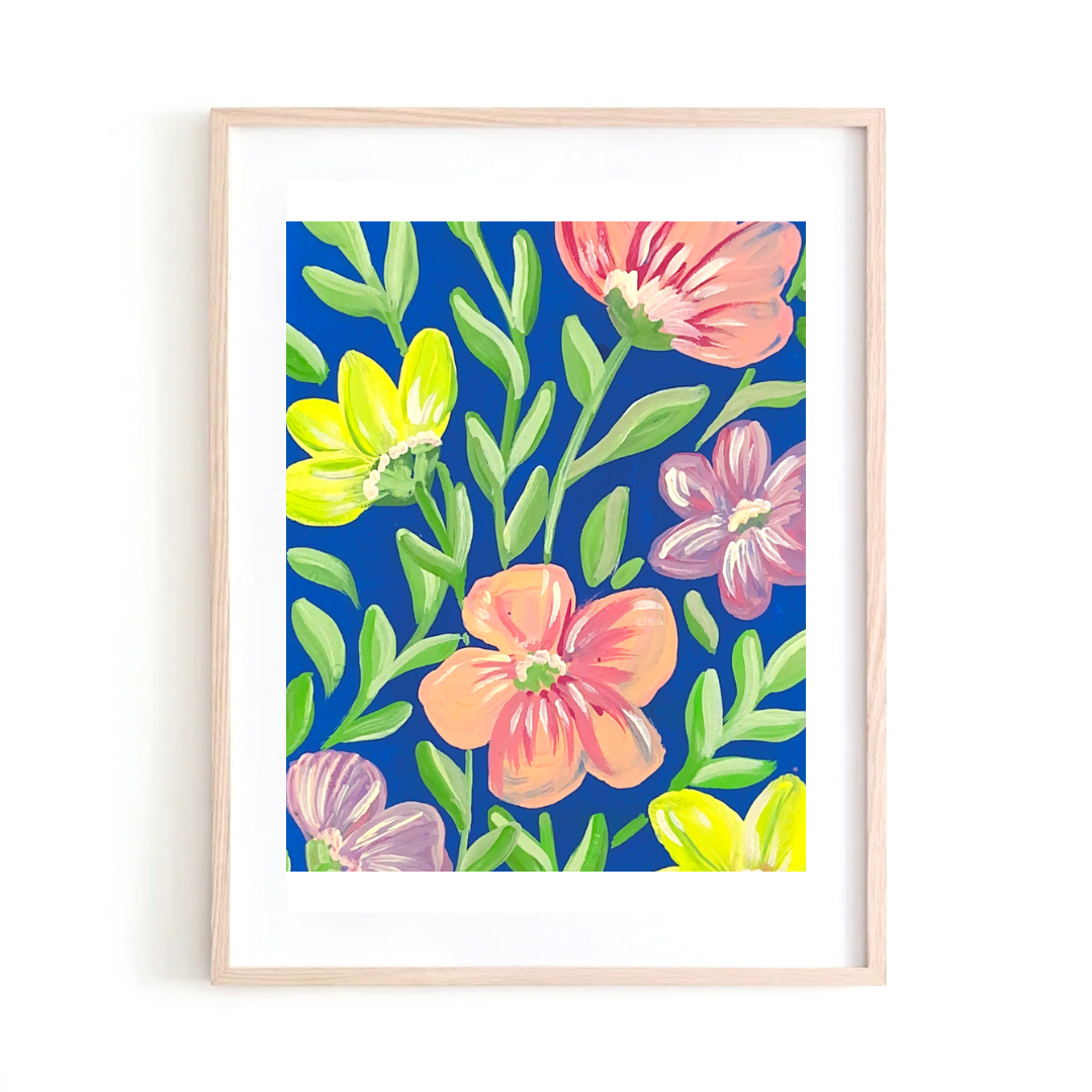 Colorful Flowers on Blue art print