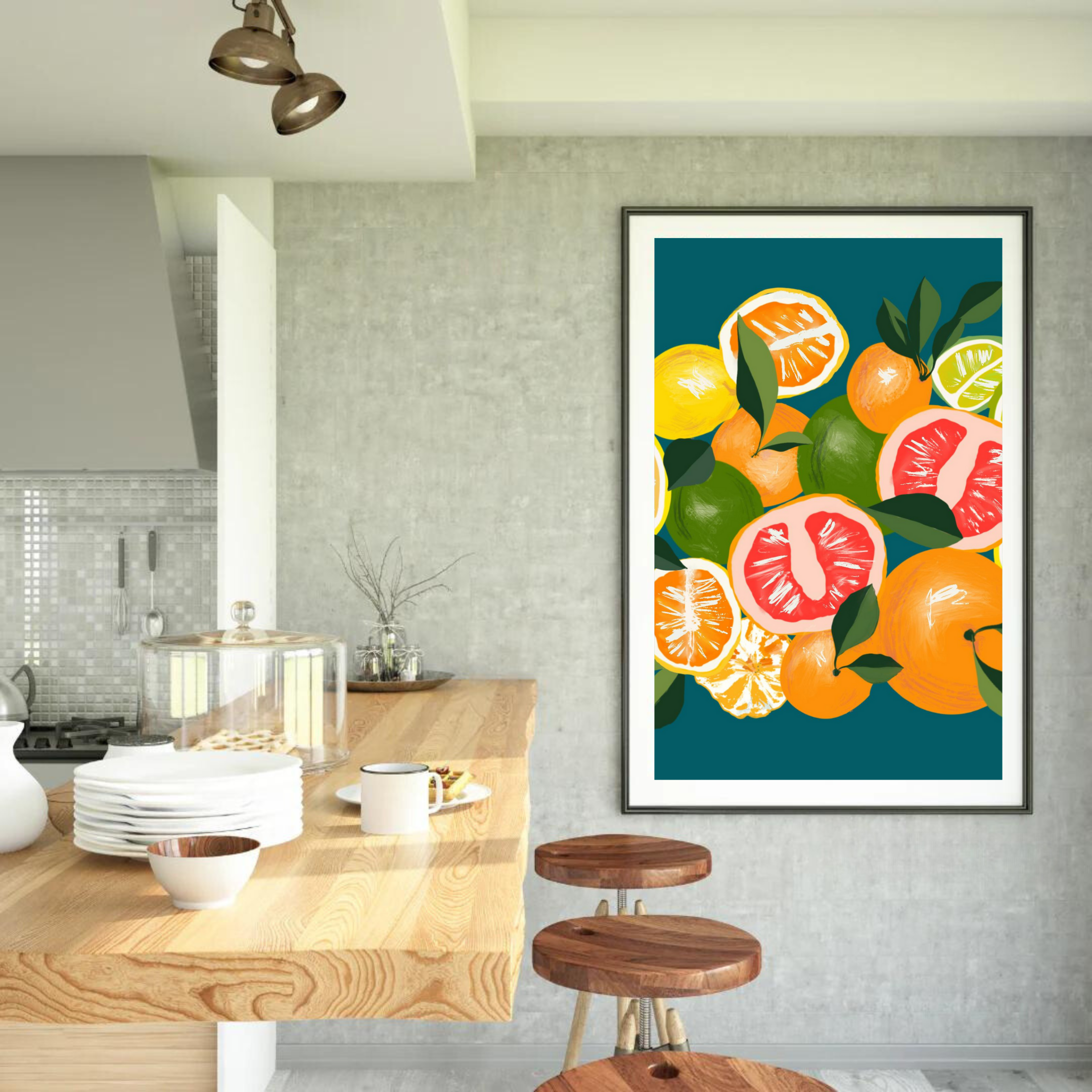 Lemons and Oranges on Blue art print