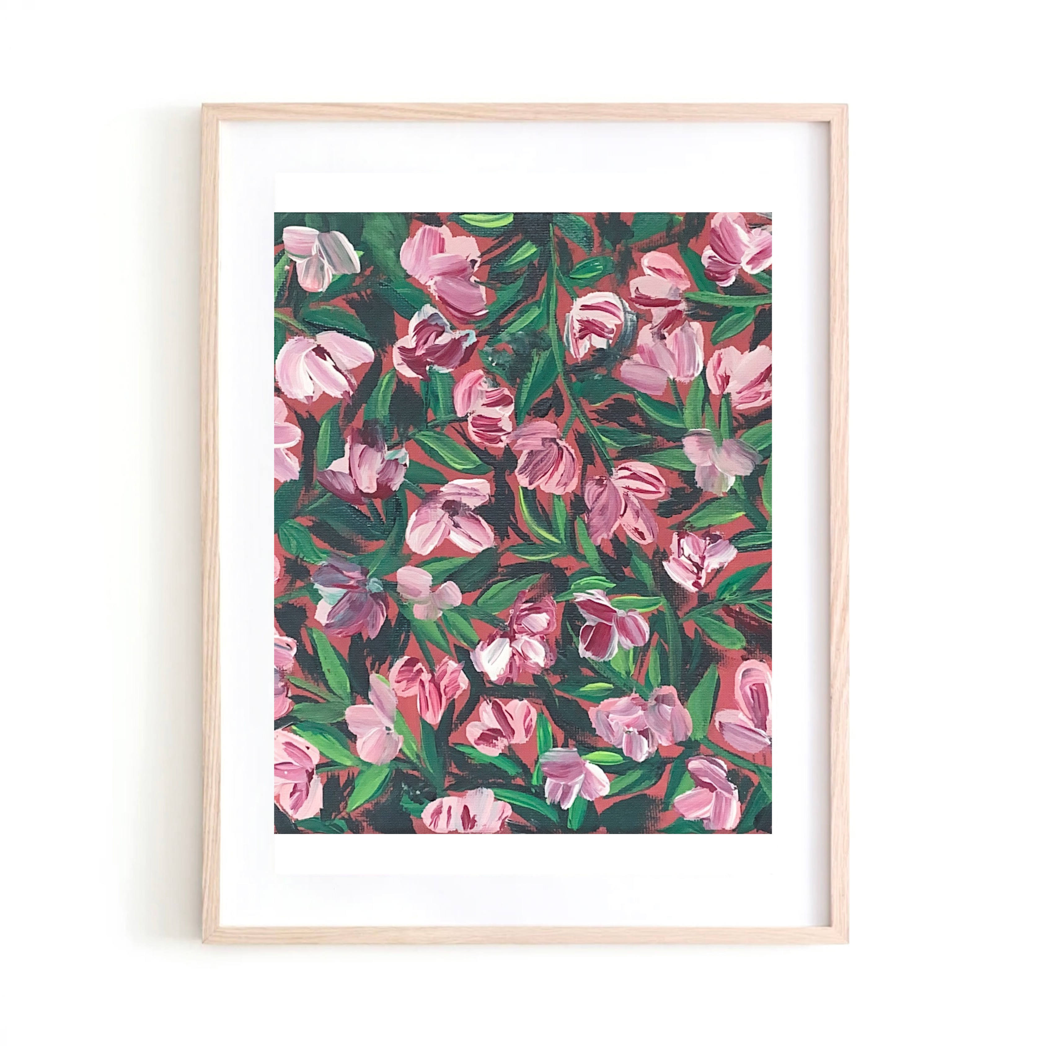 Pink &amp; White Flowers on Red art print