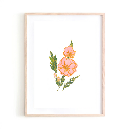 Pink Flower with Gold leaf art print