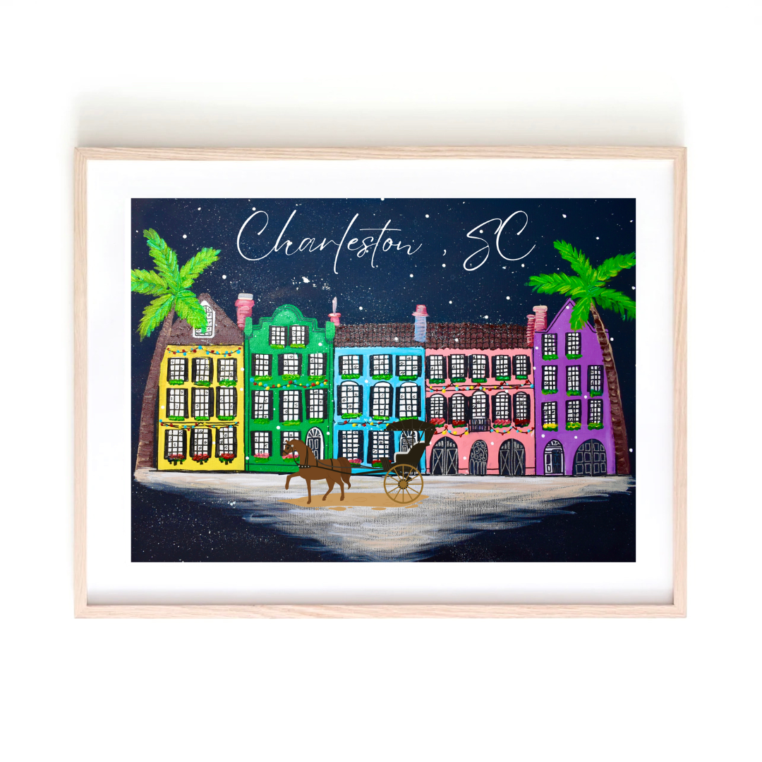 Rainbow Row Charleston Christmas art print