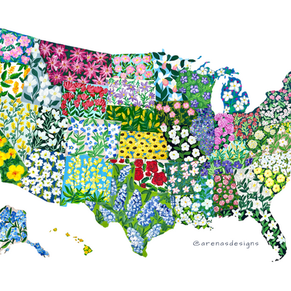 USA State Flowers art print