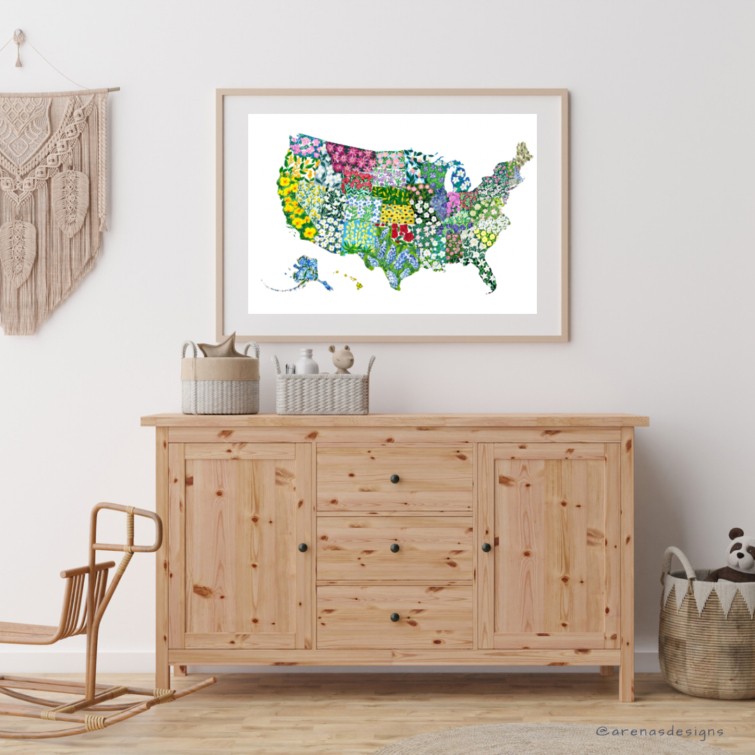 USA State Flowers art print