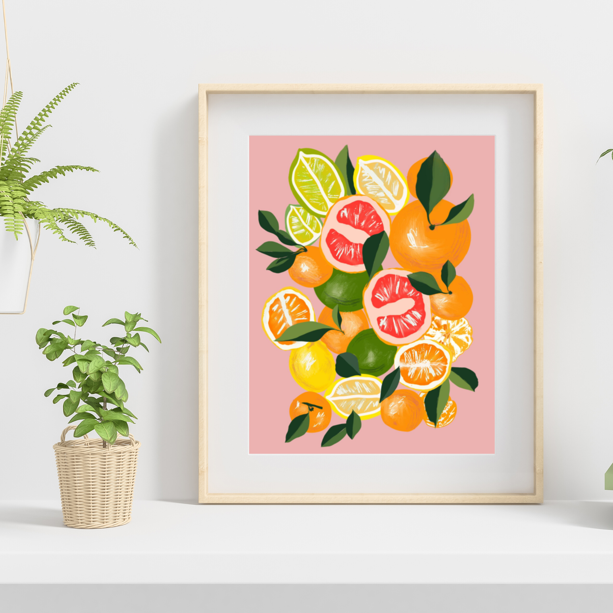 Lemons and Oranges on Pink art print