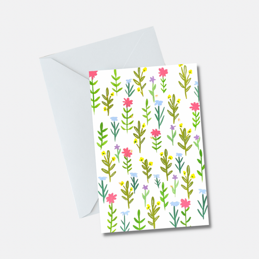 Vertical Green Leaves & Flowers Greeting Cards